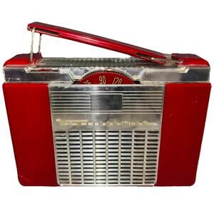 Vintage 1950s MCM Westinghouse H-372P4 Portable Vacuum Tube AM Radio RED Broken